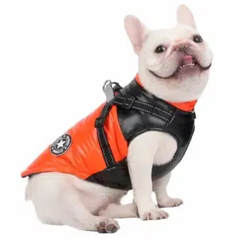 Waterdichte oranje jas met harnas voor kleine en middelgrote honden