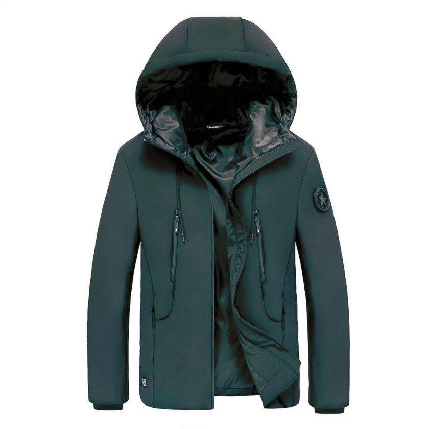 Zwart verwarmd herenjack met witte achtergrond