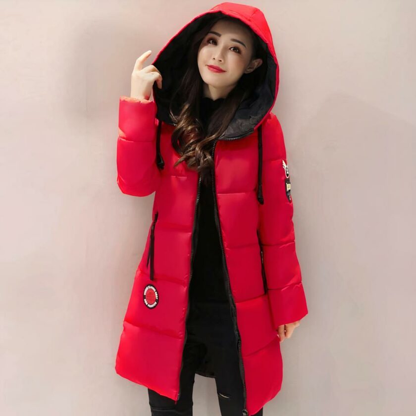 Gewatteerd damesjack in rood, halflang.
