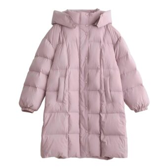 Zeer warme lange roze jas met zakken en capuchon