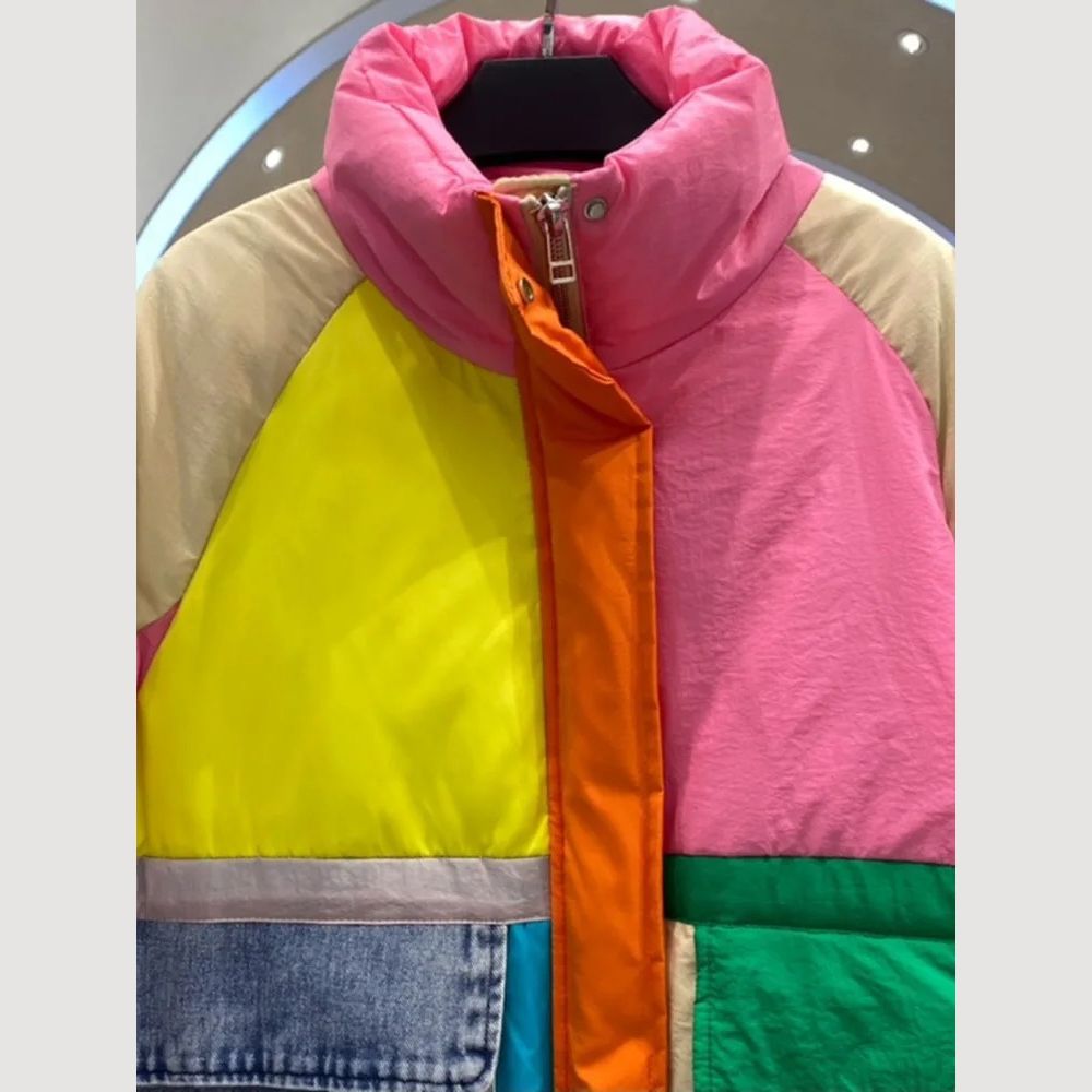 Kleurrijk patchwork oversized gewatteerd jack - Afbeelding 6